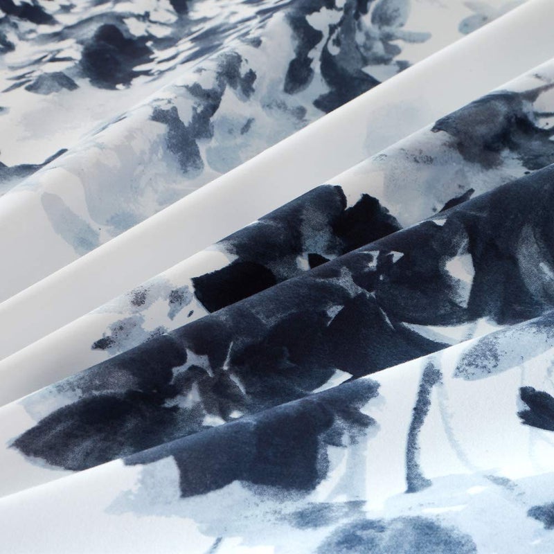 MILDLY 100% Long Staple Cotton Duvet Cover Set Navy Blue Leaves Printed Comforter Cover Set Watercolor Plant Floral Bed Linen Set King Size - Image 2